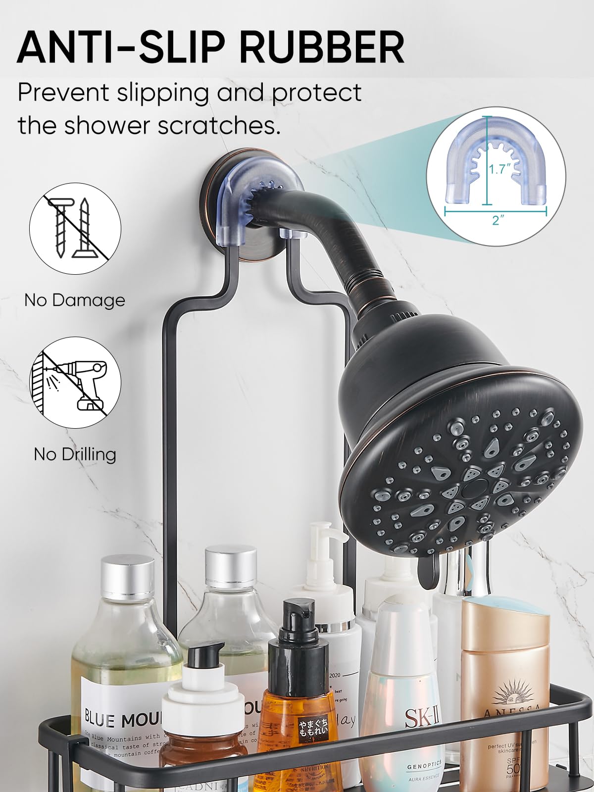 Cobbe Anti-Swing Shower Caddy Hanging With 4 Hooks For Towels/Sponge, No Drilling Bathroom Organizers And Storage Racks For Bath